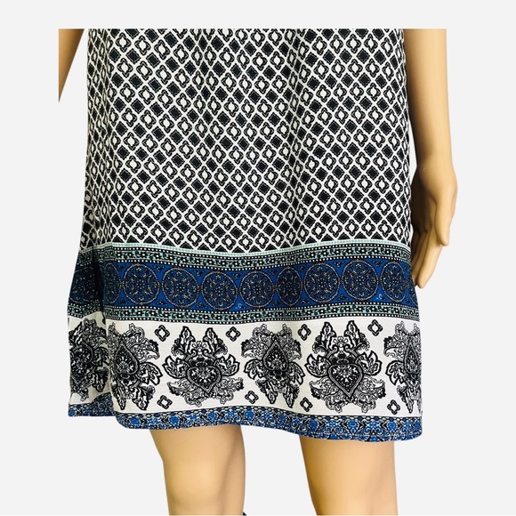 Crescent casual flowy border mosaic swing dress M sleeveless ruched lining - Picture 3 of 15